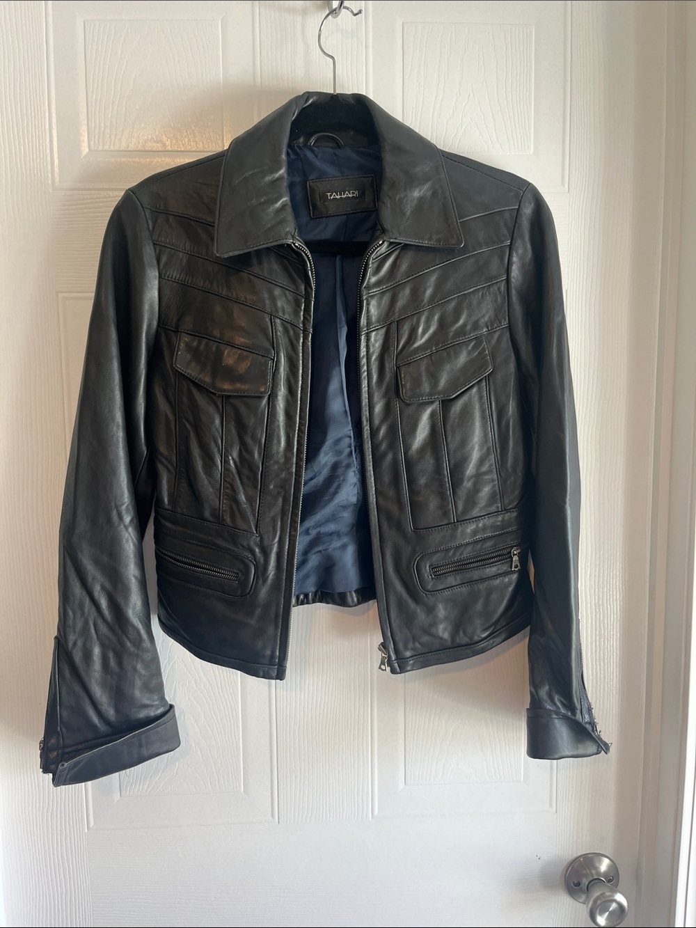 Tahari Women's Black Leather Zip Front Jacket
